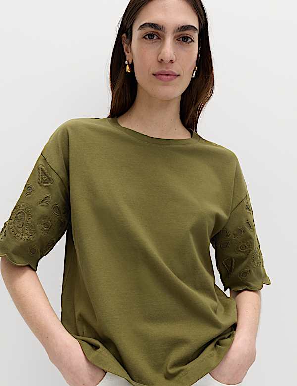 Pure Cotton Broderie Boxy T-Shirt - MX