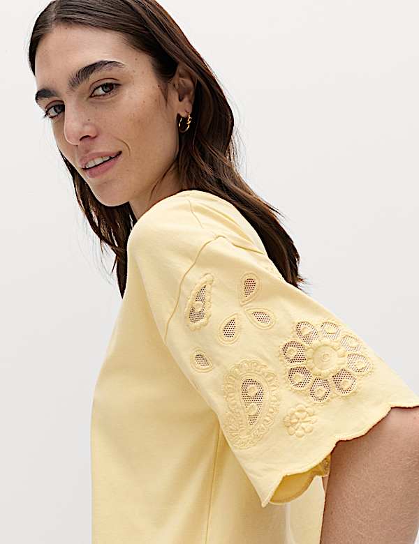 Pure Cotton Broderie Boxy T-Shirt - AU