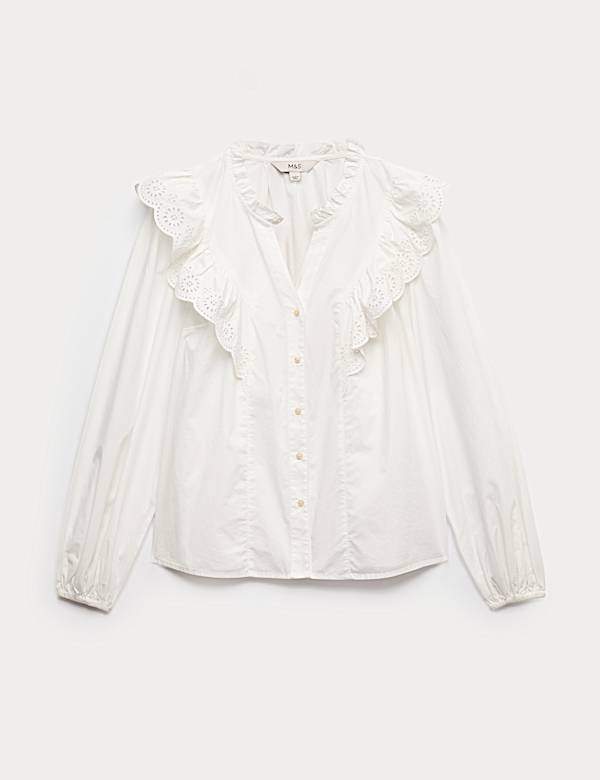 Pure Cotton Broderie Long Sleeve Blouse