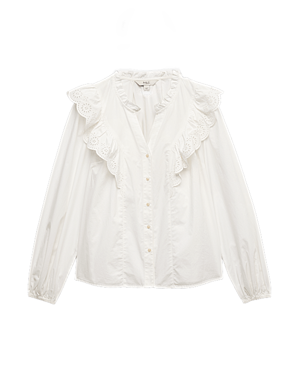 Pure Cotton Broderie Long Sleeve Blouse