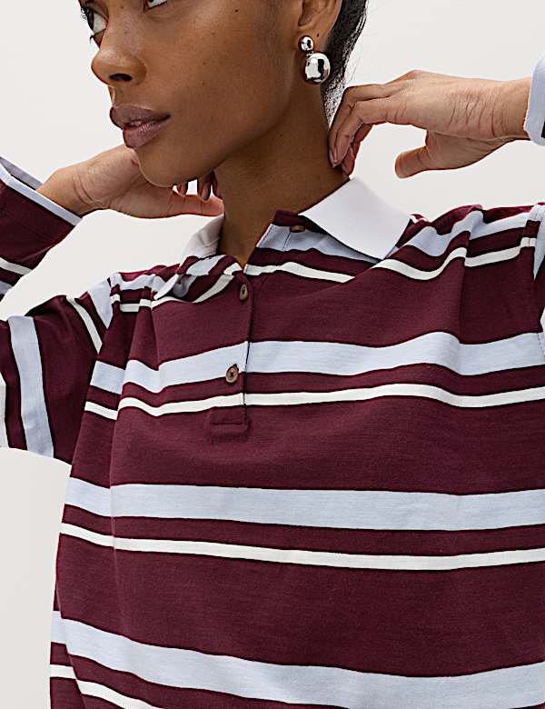 Zuiver katoenen rugbytop met lange mouwen en strepen - NL