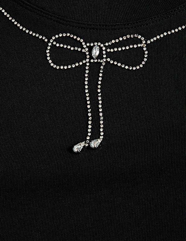 Pure Cotton Bow Embellished T-Shirt