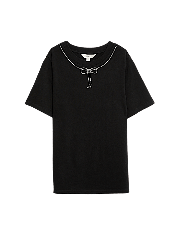 Pure Cotton Bow Embellished T-Shirt