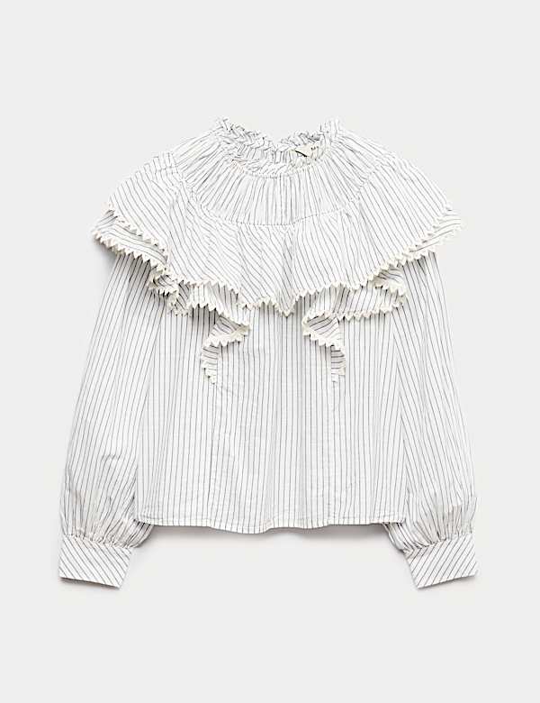 Pure Cotton Striped Lace Detail Blouse
