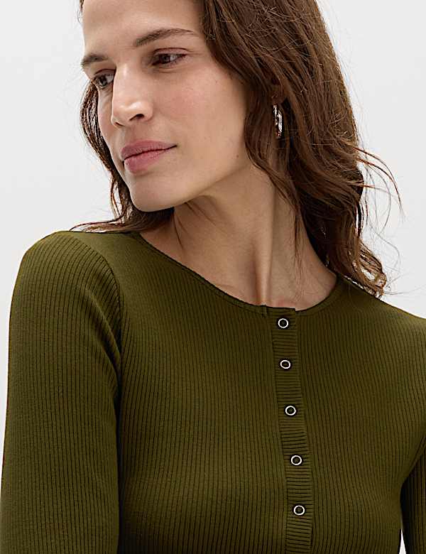 Top Henley Popper de manga larga y 100 % algod&oacute;n  - US