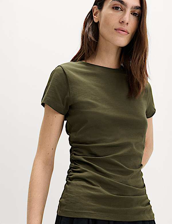 Pure Cotton Slim Fit Ruched T-Shirt