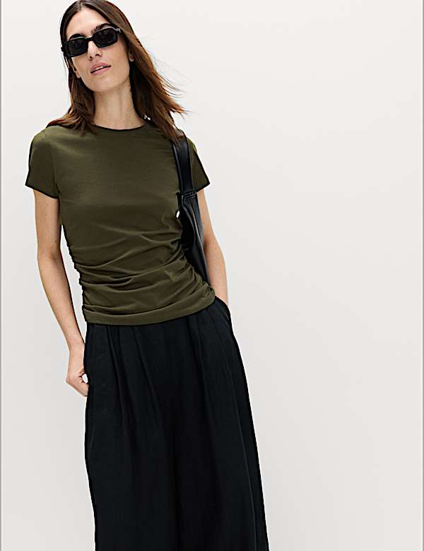 Pure Cotton Slim Fit Ruched T-Shirt