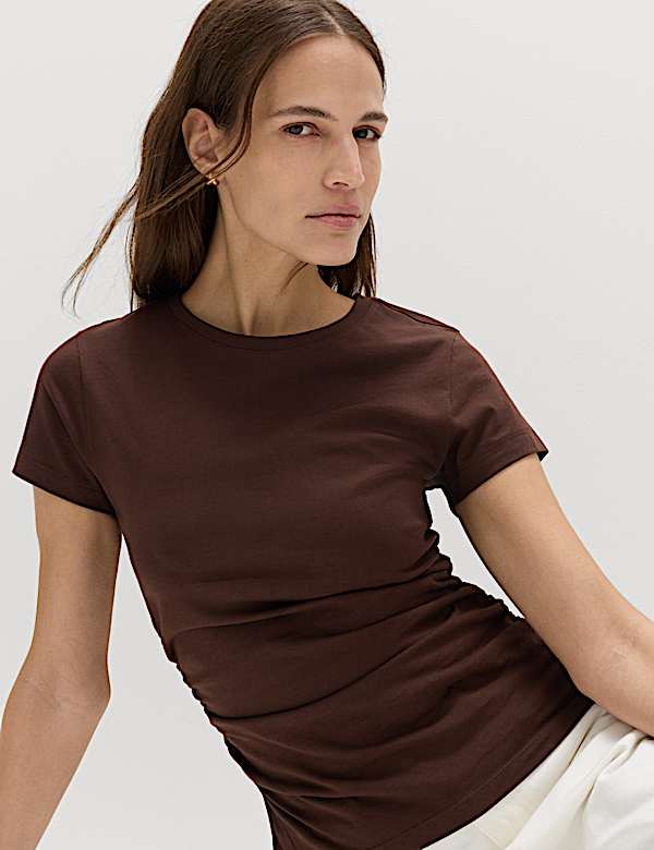 Pure Cotton Slim Fit Ruched T-Shirt