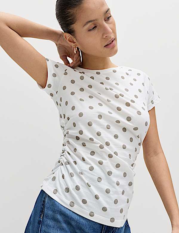 Pure Cotton Slim Fit Ruched T-Shirt
