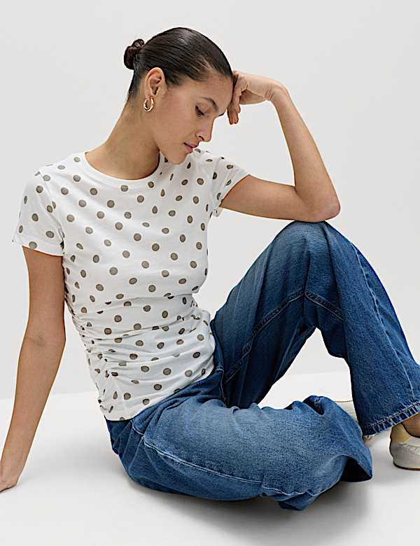 Pure Cotton Slim Fit Ruched T-Shirt