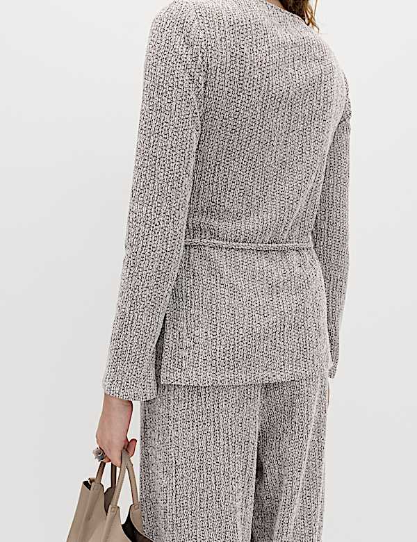 Textured Tie Waist Long Sleeve Top - CN