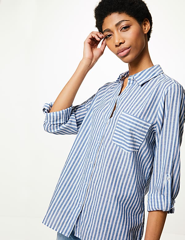 Pure Cotton Striped Button Detail Shirt