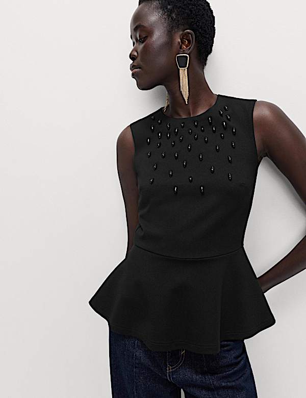 Embellished Fitted Peplum Top