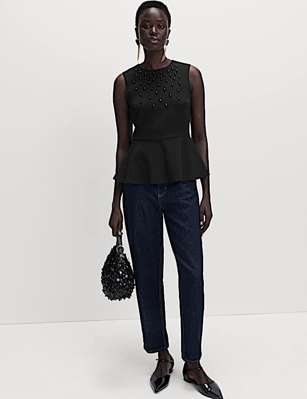 Embellished Fitted Peplum Top - GR