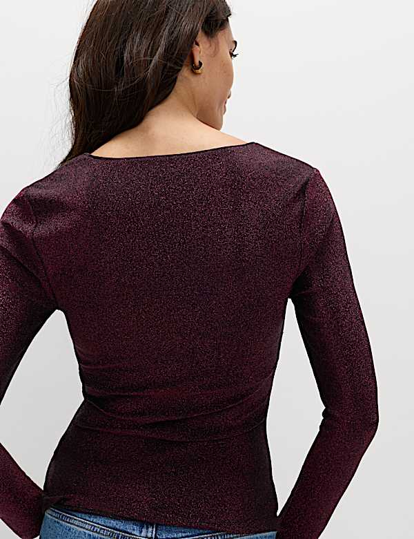 Top de escote cuadrado con brillos - US