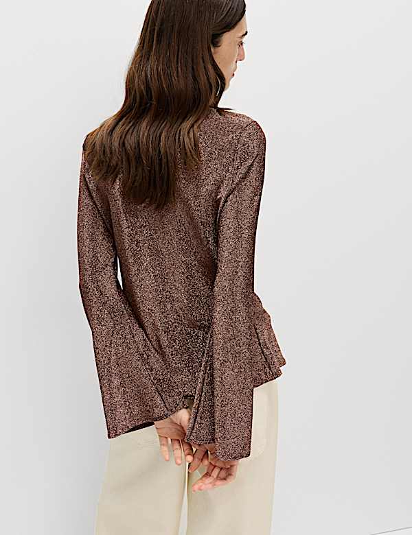 Sparkly Fitted Flute Sleeve Shirt