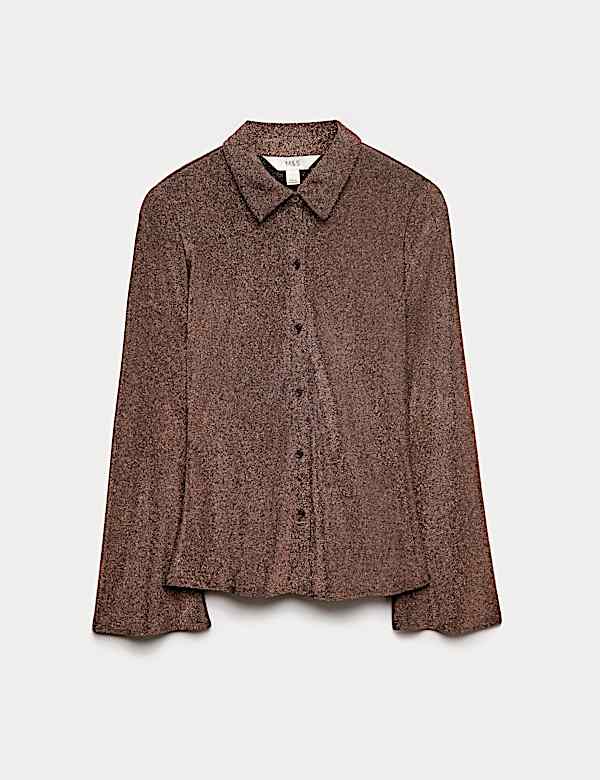 Sparkly Fitted Flute Sleeve Shirt - US