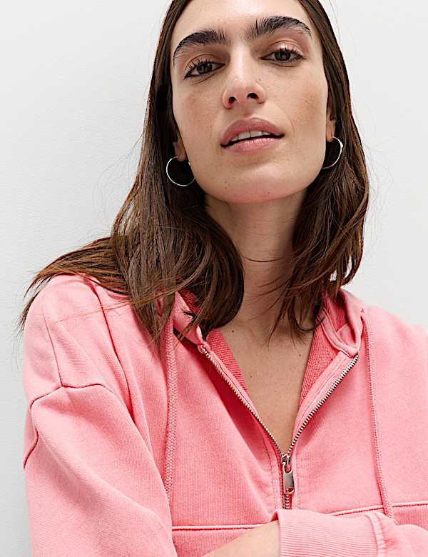 Pure Cotton Garment Dye Zip Up Hoodie - NL