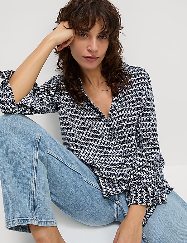 Geometric Collared Button Through Shirt