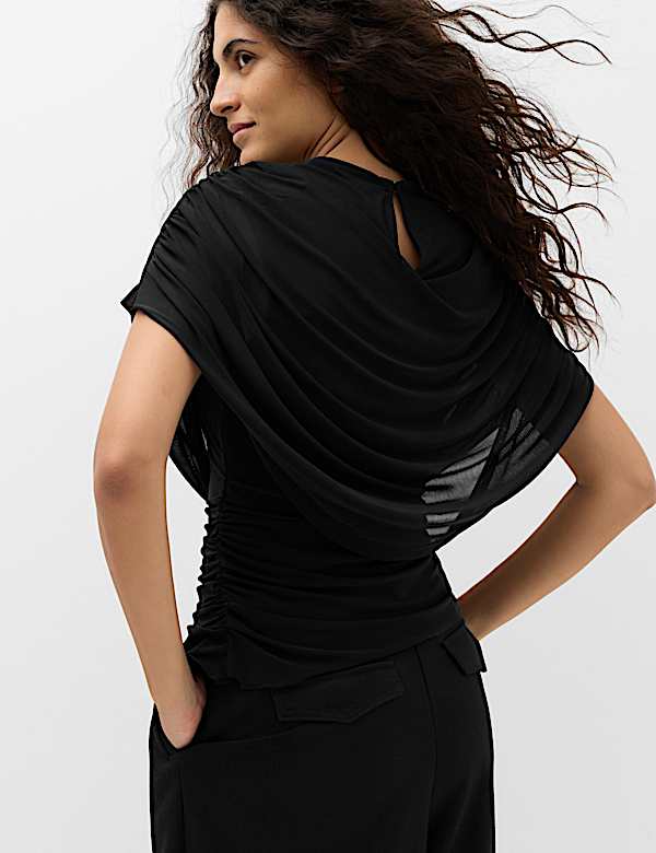 Mesh Draped Crew Neck Top - JE