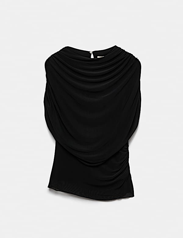 Mesh Draped Crew Neck Top - JE