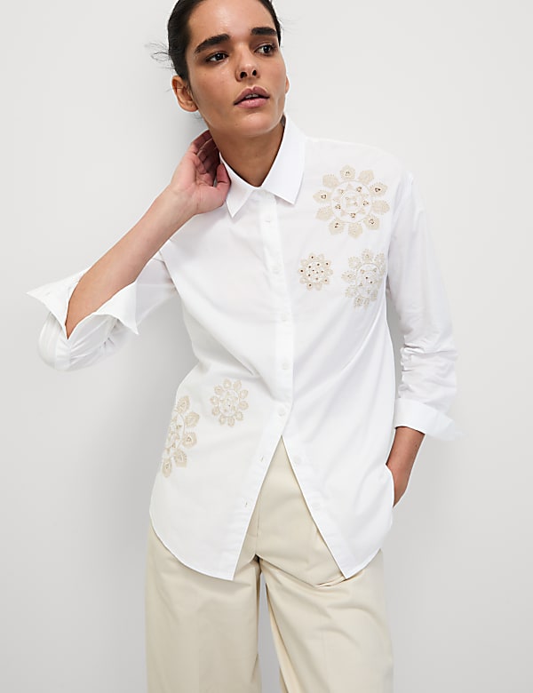 Pure Cotton Embroidered Collared Shirt