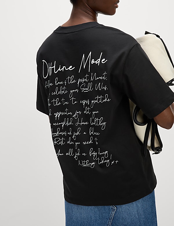 חולצת טי אוברסייז מכותנה טהורה עם הדפס גרפי - IL