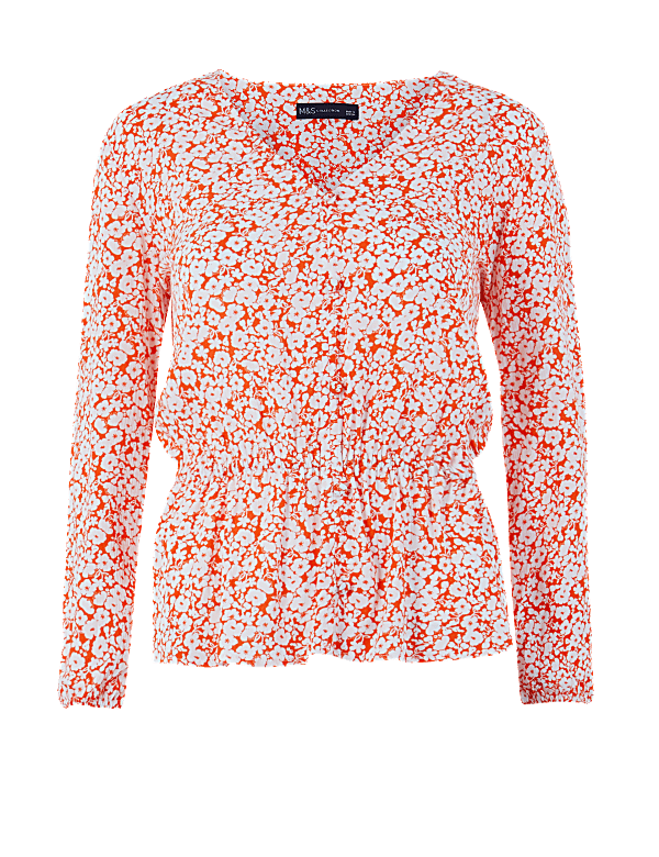 Floral Print Waist Detail Crinkle Blouse