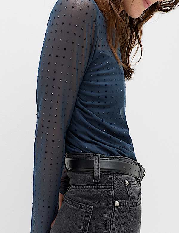 Mesh Sparkly Regular Fit Top - NZ