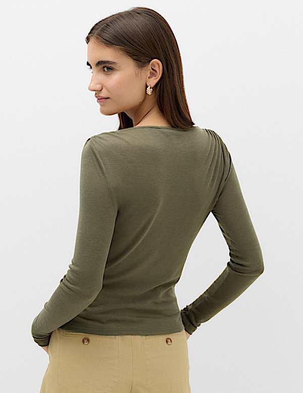 Tie Shoulder Long Sleeve Top With Wool - GR