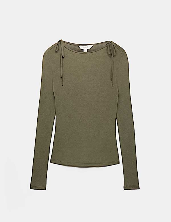 Tie Shoulder Long Sleeve Top With Wool - GR