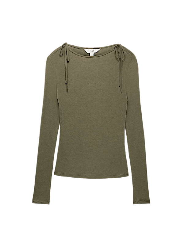 Tie Shoulder Long Sleeve Top With Wool