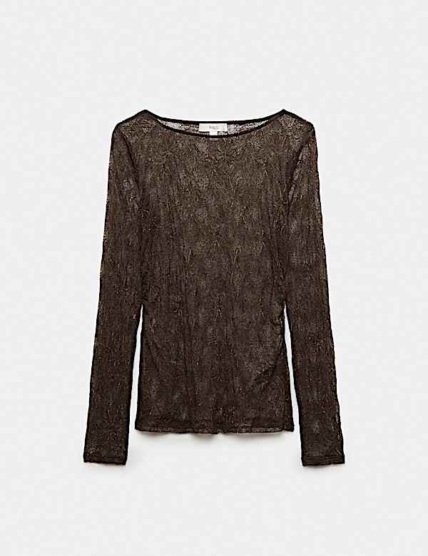 Sparkly Lace Slash Neck Regular Fit Top - BN