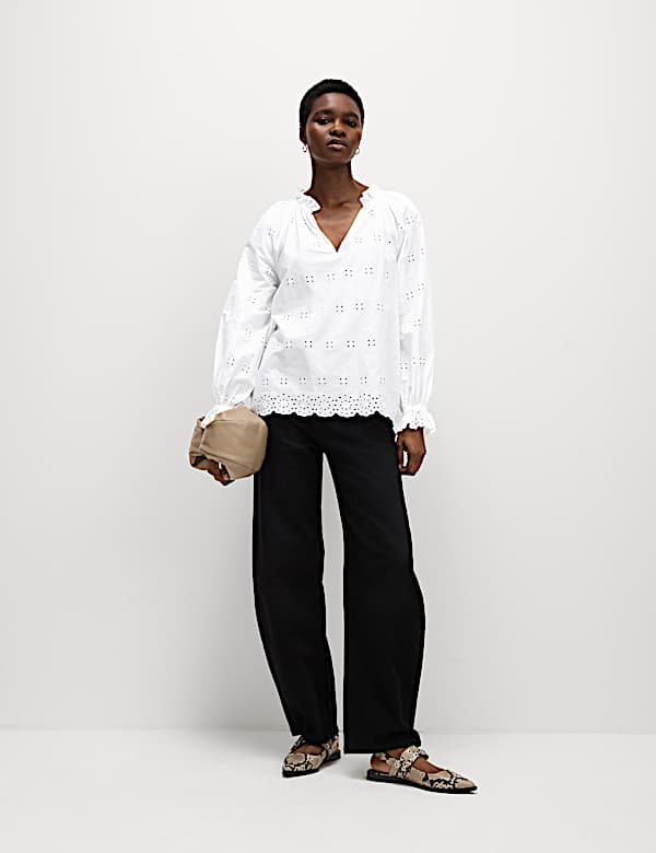 Pure Cotton Broderie Frill Detail Blouse