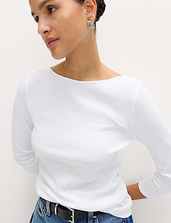 Set van 3 slim-fit tops van zuiver katoen met boothals - NL