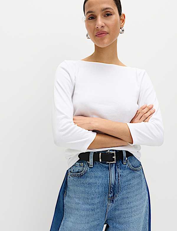 Set van 3 slim-fit tops van zuiver katoen met boothals - NL