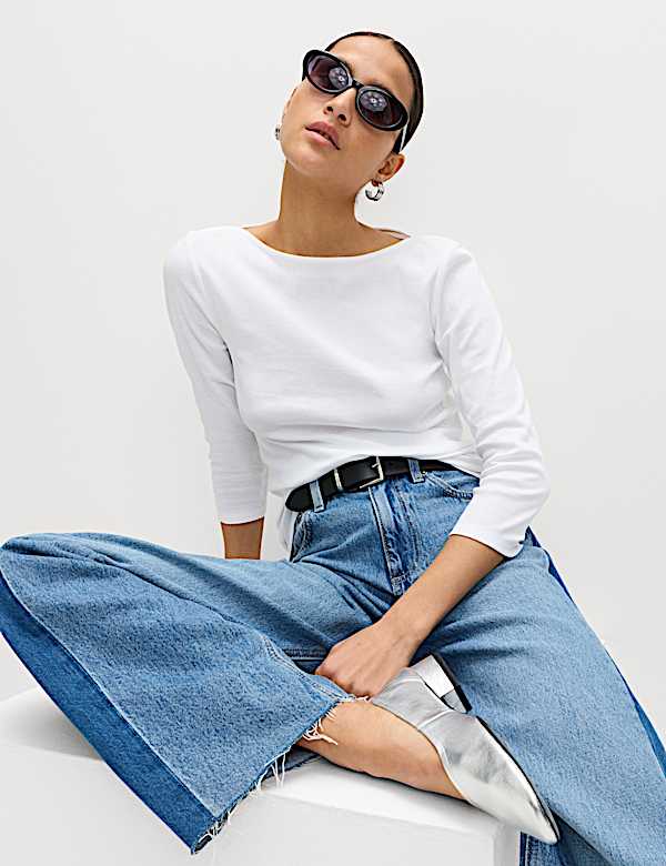 3 Pack Pure Cotton Slash Neck Slim Fit Tops - NL