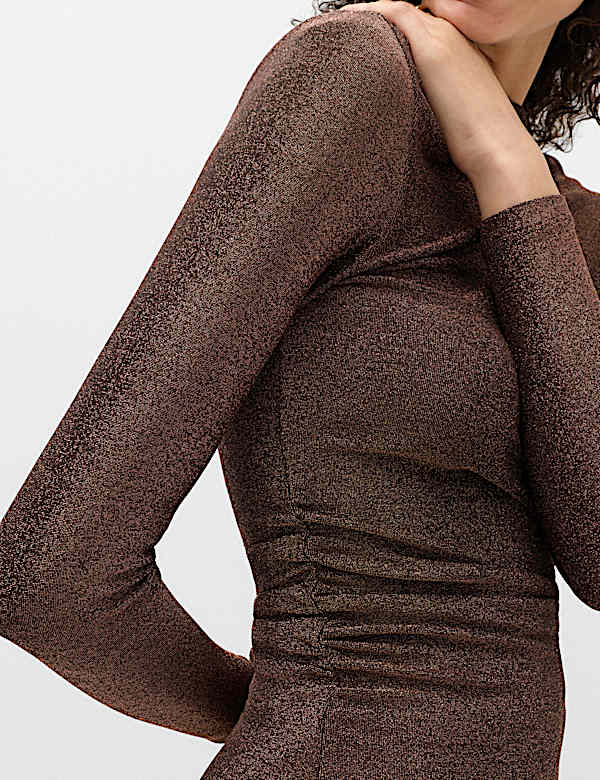 Sparkly Draped Slash Neck Regular Fit Top - BN