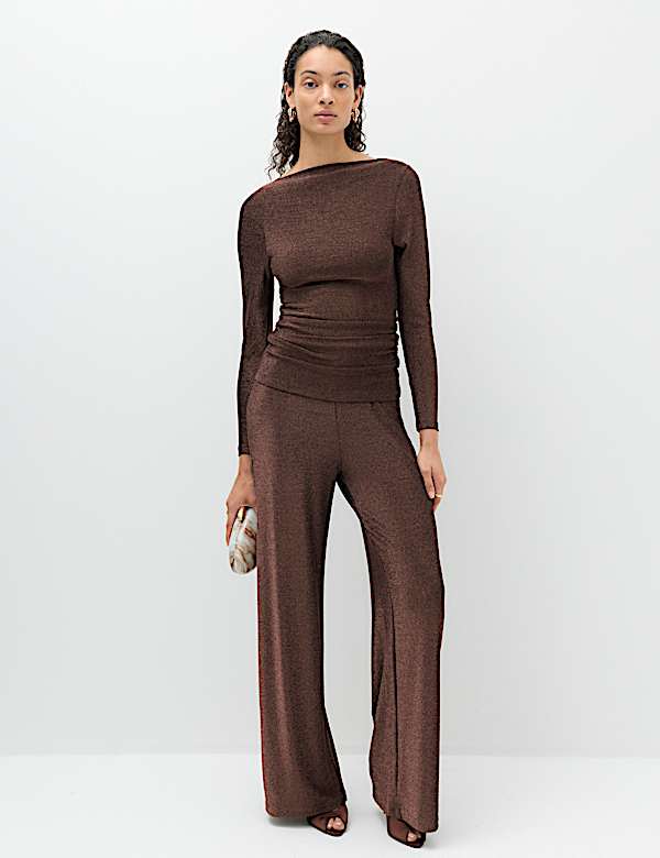 Sparkly Draped Slash Neck Regular Fit Top - BN