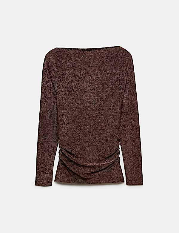 Sparkly Draped Slash Neck Regular Fit Top - BN