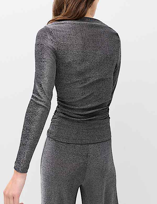 Sparkly Draped Slash Neck Regular Fit Top - null