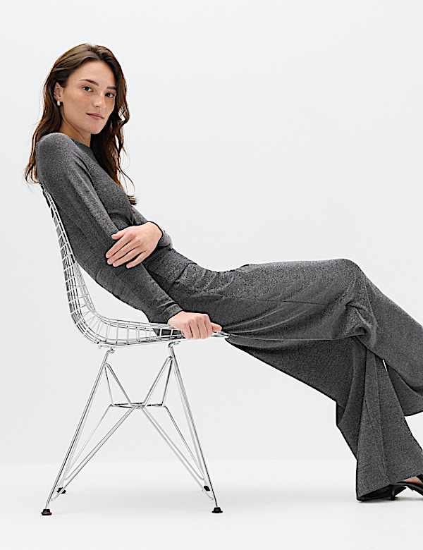 Sparkly Draped Slash Neck Regular Fit Top - null