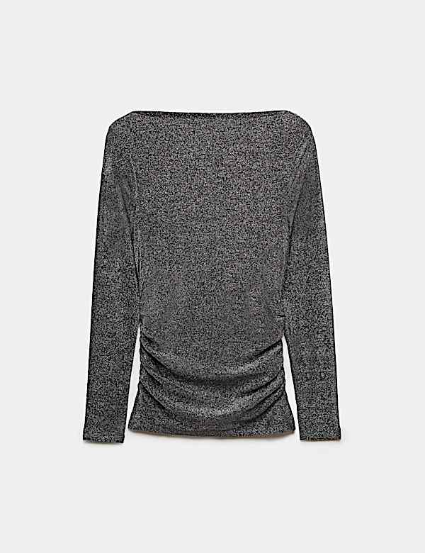 Sparkly Draped Slash Neck Regular Fit Top - null