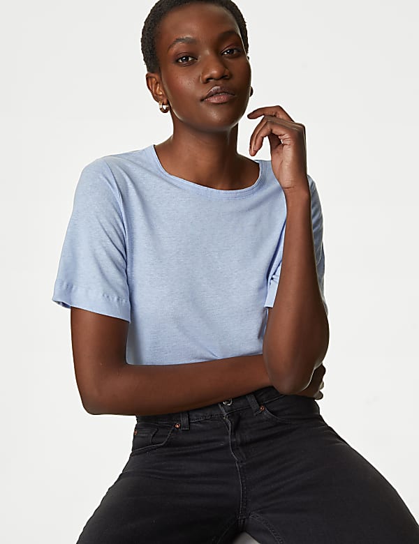 Linen Blend Crew Neck Top - AT