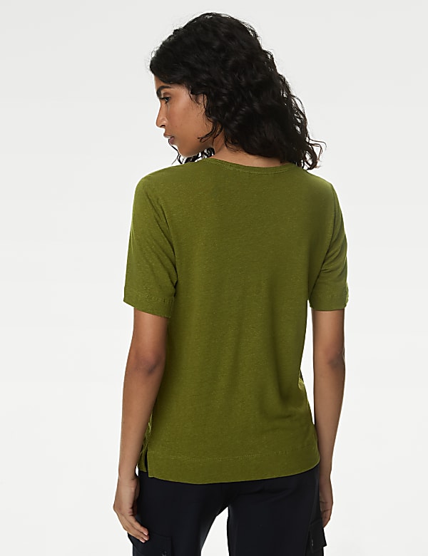 Linen Blend Crew Neck Top
