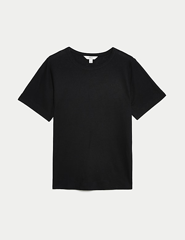 Τοπ με κλειστή στρογγυλή λαιμόκοψη από σύμμεικτο λινό - GR