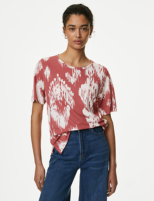 Linen Blend Printed Top