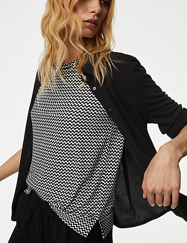 Linen Blend Printed Top