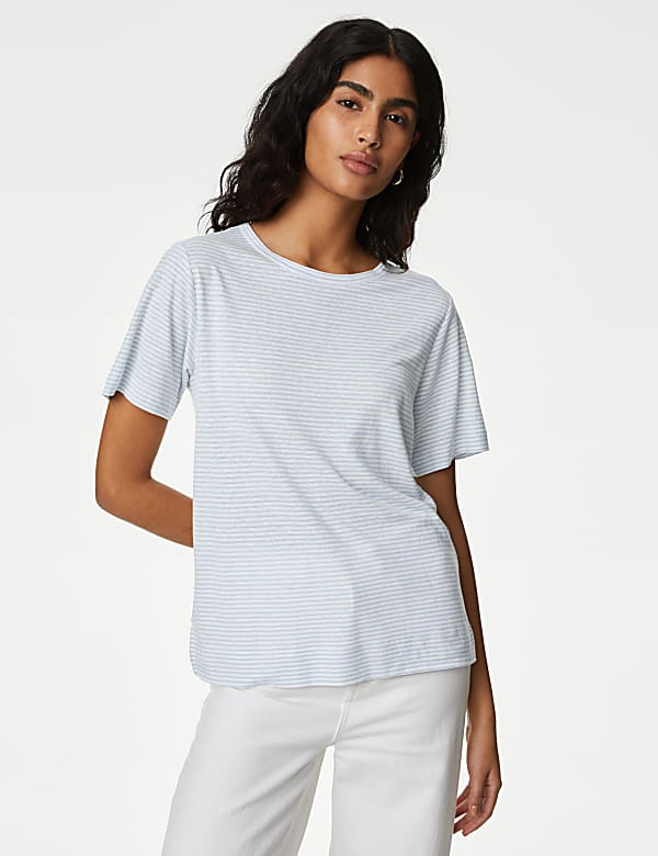 Linen Blend Striped T-Shirt - BE