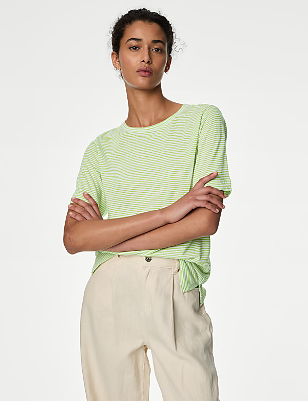 Linen Blend Striped T-Shirt